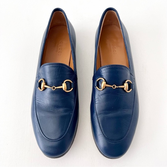 GUCCI | Navy Blue Leather Jordaan Horsebit Loafers Flats Classic Bit EU 36 - Picture 2 of 11